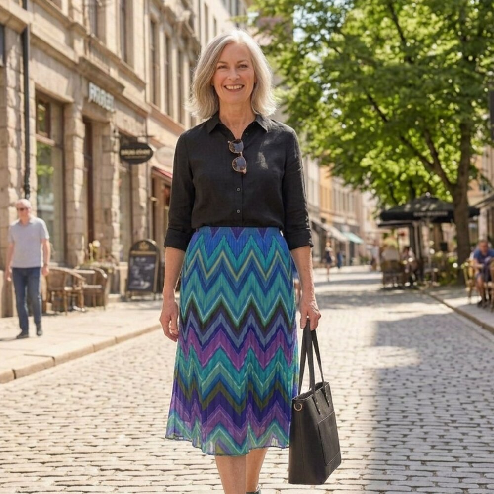 Allison Taylor Colorful Chevron Midi Skirt